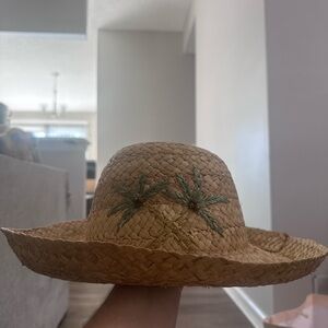 Straw Hat with Palm Tree Embroidery